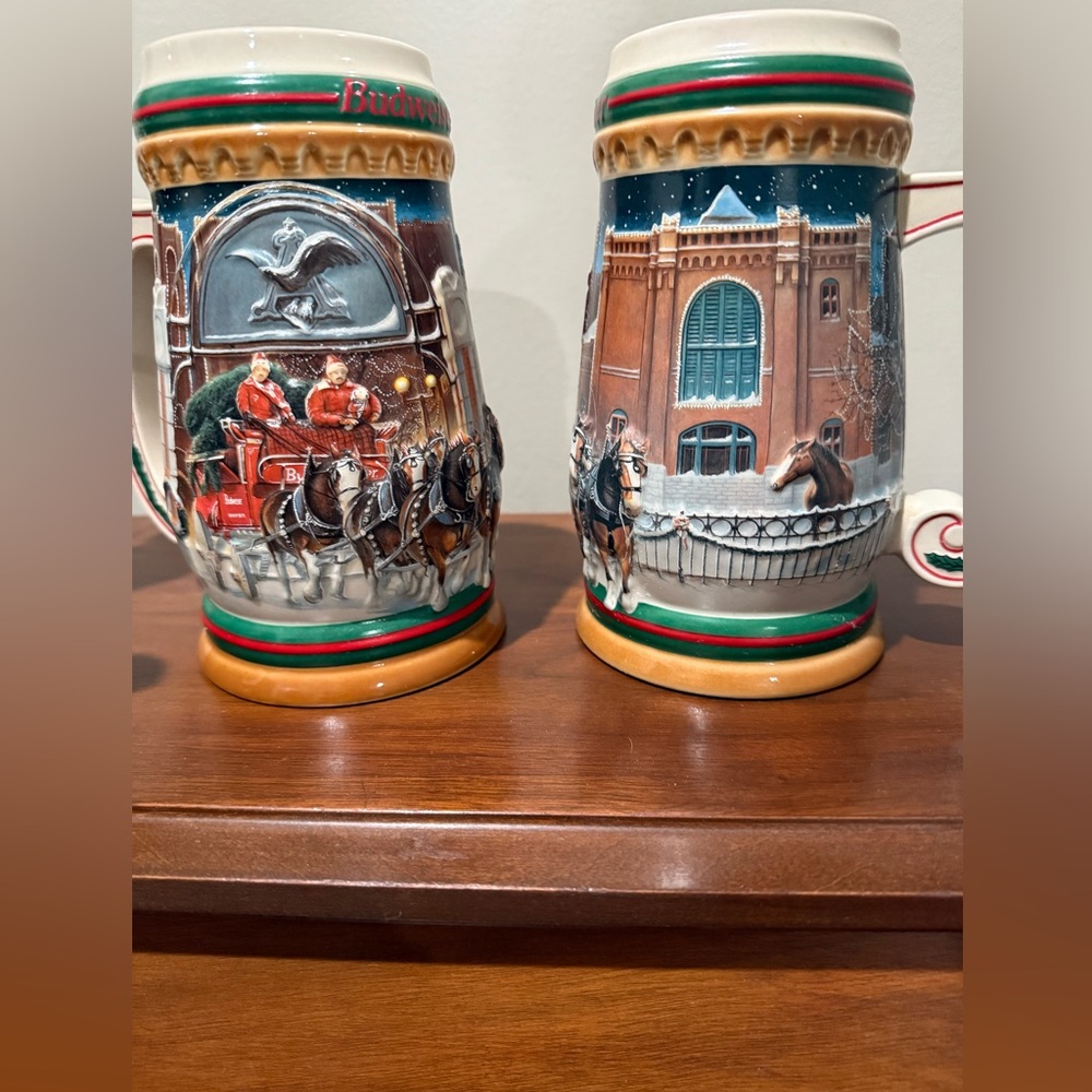1997 Budweiser Beer‎ Holiday Stein Home for the Holidays Set of 2